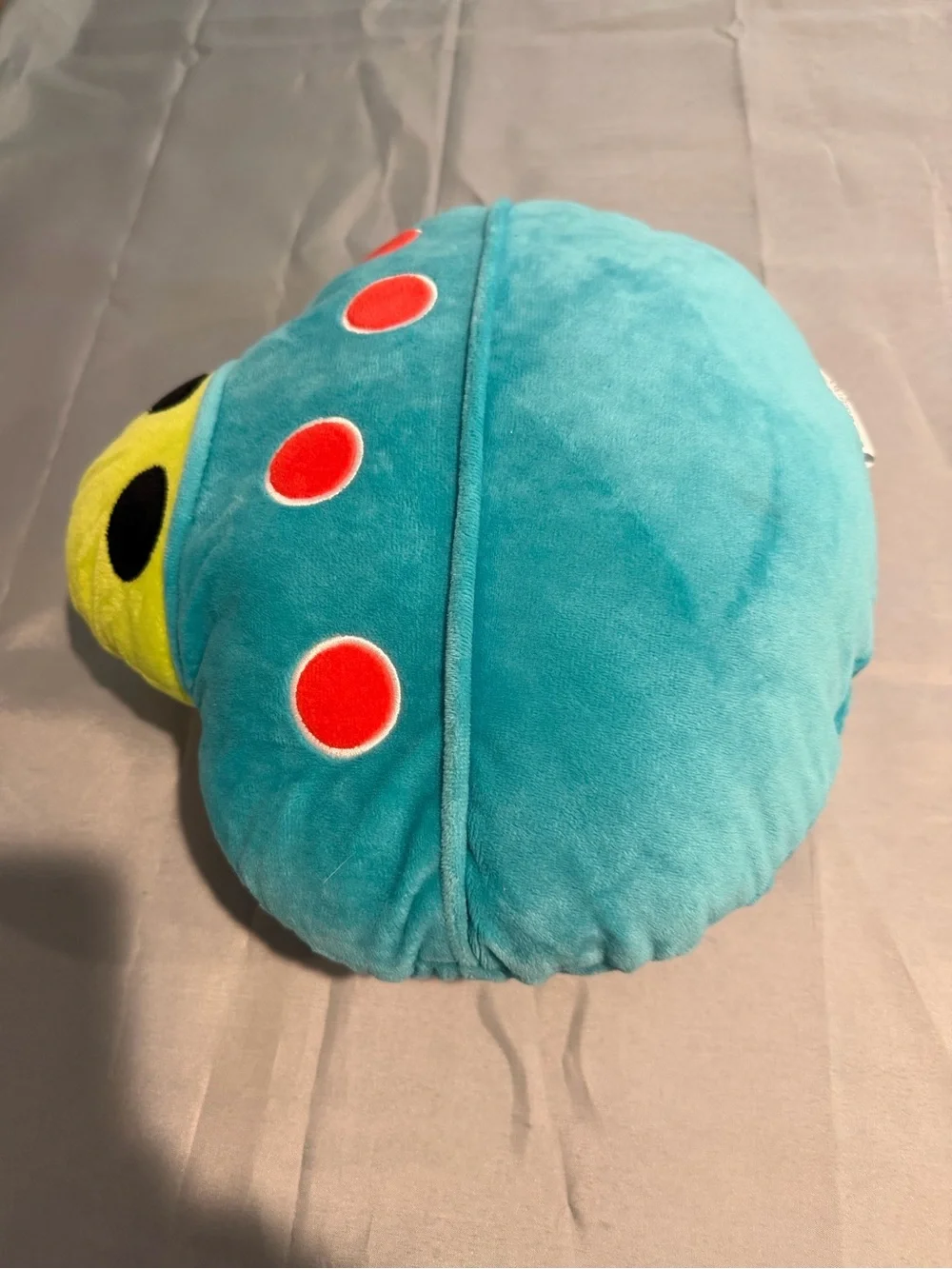 Plush Kids Space alien Pillow - Blue with Red Dots